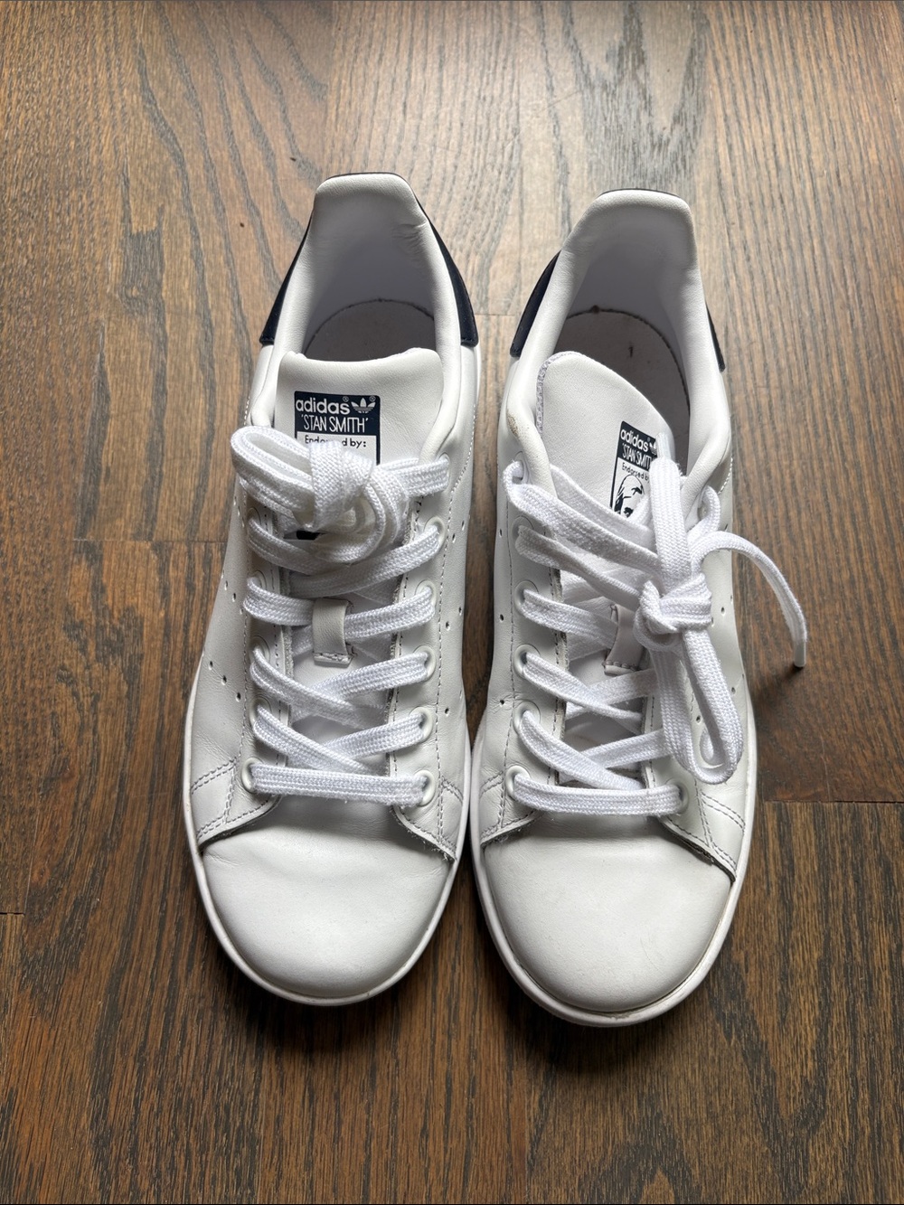adidas White Leather Sneakers with Navy Heel